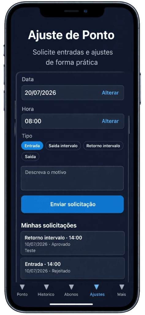 App SYSbr Ponto — ajuste de ponto